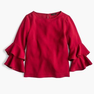 J. Crew Tiered Bell Sleeve Top Ruby - 4